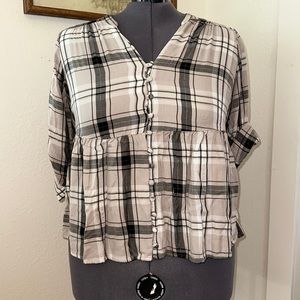 Babydoll Rayon Twill Button-Front Top